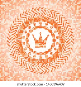 crown icon inside abstract orange mosaic emblem