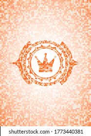 crown icon inside abstract orange mosaic emblem. 