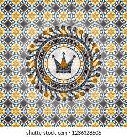crown icon inside arabesque badge. arabic decoration.