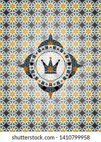 crown icon inside arabesque badge. arabic decoration.