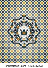 crown icon inside arabesque badge background. arabic decoration.