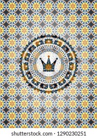crown icon inside arabesque emblem background. arabic decoration.