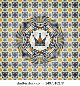 crown icon inside arabesque emblem background. arabic decoration.