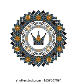 crown icon inside arabic badge. Arabesque decoration.