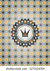 crown icon inside arabic emblem background. Arabesque decoration.
