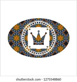 crown icon inside arabic emblem. Arabesque decoration.