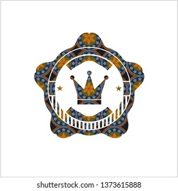 crown icon inside arabic emblem. Arabesque decoration.