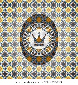 crown icon inside arabic emblem. Arabesque decoration.