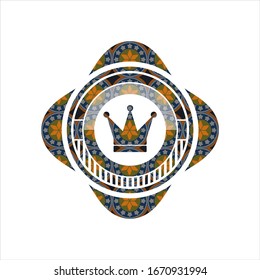 crown icon inside arabic emblem background. Arabesque decoration.