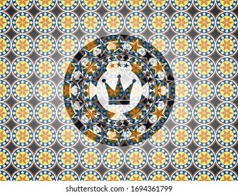 crown icon inside arabic emblem. Arabesque decoration.