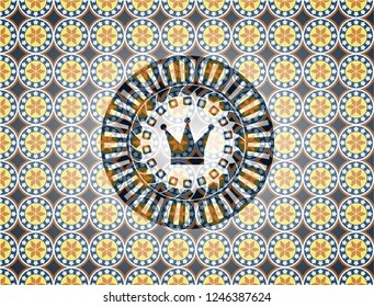 crown icon inside arabic style emblem. Arabesque decoration.