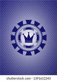 crown icon inside badge with denim texture