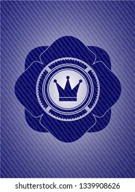 crown icon inside badge with jean texture