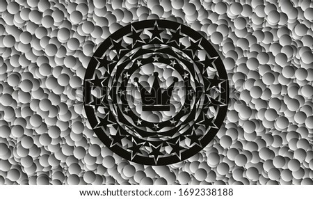 crown icon inside black emblem with grey bubbles background. Vintage. Vector Illustration. Detailed.
