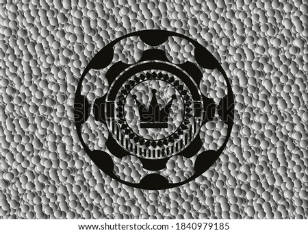 crown icon inside black emblem with grey bubbles background. Vintage. Vector Illustration. Detailed. 
