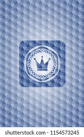 crown icon inside blue emblem with geometric pattern background.