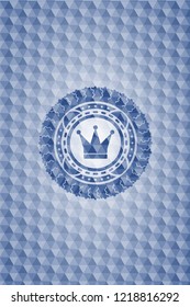 crown icon inside blue emblem or badge with geometric pattern background.