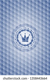 crown icon inside blue emblem with geometric background.