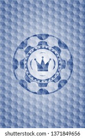 crown icon inside blue emblem with geometric pattern background.