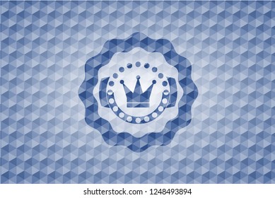 crown icon inside blue hexagon emblem.