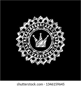 crown icon inside chalkboard emblem on black board