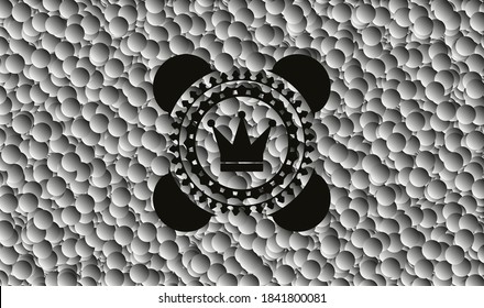 crown icon inside dark emblem with grey bubbles background. Vector Illustration. Detailed. 