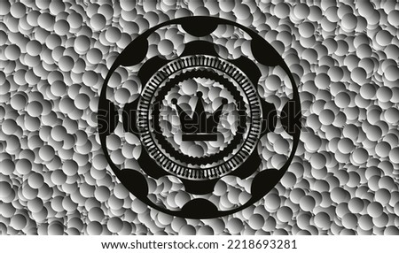 crown icon inside dark emblem with bubbles background. Retro. Vector Illustration. Detailed. 