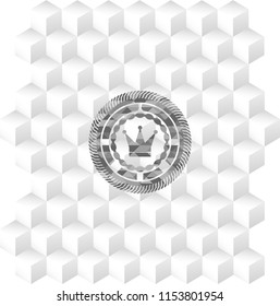 crown icon inside grey emblem. Retro with geometric cube white background