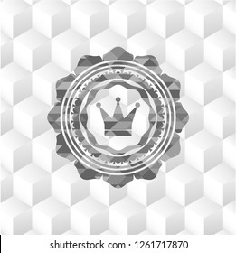 crown icon inside grey emblem. Vintage with geometric cube white background