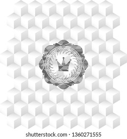 crown icon inside grey emblem with cube white background