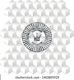crown icon inside grey emblem. Retro with geometric cube white background
