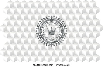 crown icon inside grey emblem with cube white background