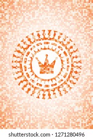 crown icon inside orange tile background illustration. Square geometric mosaic seamless pattern with emblem inside.