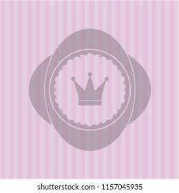 crown icon inside pink emblem. Retro