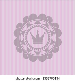crown icon inside pink emblem. Retro