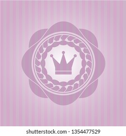 crown icon inside pink emblem. Retro