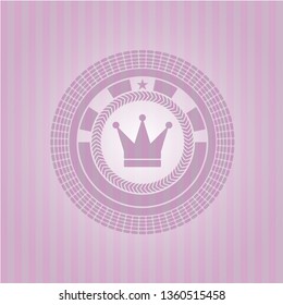 crown icon inside pink emblem. Vintage.