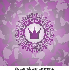 crown icon inside pink and purple camo texture. 