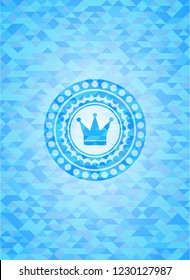 crown icon inside realistic sky blue mosaic emblem