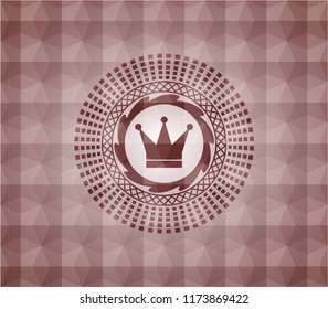 crown icon inside red emblem or badge with abstract geometric pattern background. Seamless.