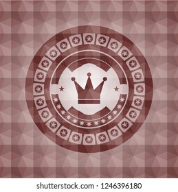 crown icon inside red emblem with geometric pattern. Seamless.