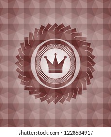 crown icon inside red seamless emblem or badge with geometric pattern background.