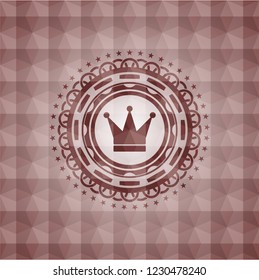 crown icon inside red seamless emblem with geometric pattern background.