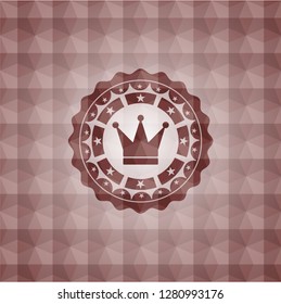 crown icon inside red seamless badge with geometric pattern.