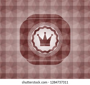 crown icon inside red seamless emblem with geometric pattern.