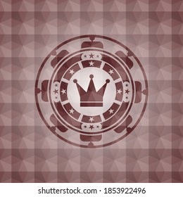 crown icon inside red seamless geometric pattern emblem. Seamless. 