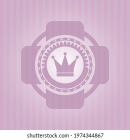 crown icon inside retro pink emblem. Amazing desing. 