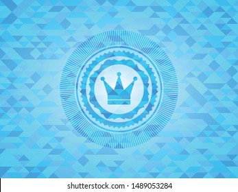 crown icon inside sky blue emblem with triangle mosaic background