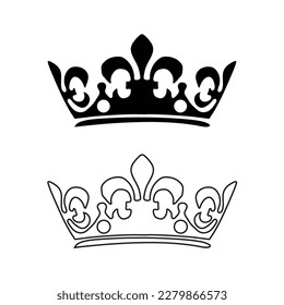 Icono de la corona. Ilustración vectorial del conjunto de coronación de rey y reina.