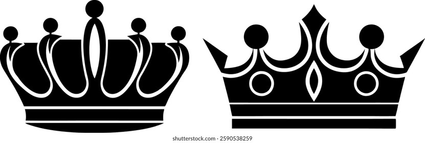 crown icon, king or queen crown symbol sketch, fellow crowned logo heads tiara, Royal head accessories silhouette vector art illustration